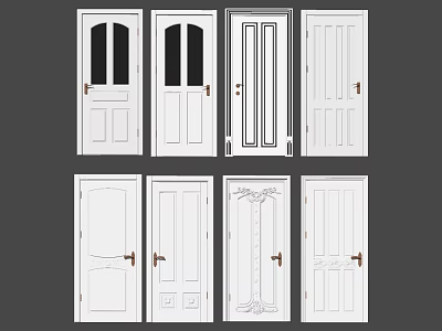 Various Modern Hinged Doors Featuring Glass Panels And Decorative Details 3d model