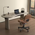 Stylish Home Office Desk With Laptop Table Lamp Coffee Cup And City Sunset View