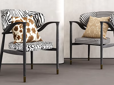 Modern Dining Chairs Featuring Zebra and Houndstooth Patterns Cushions Black Frames and Metal Legs 3d model