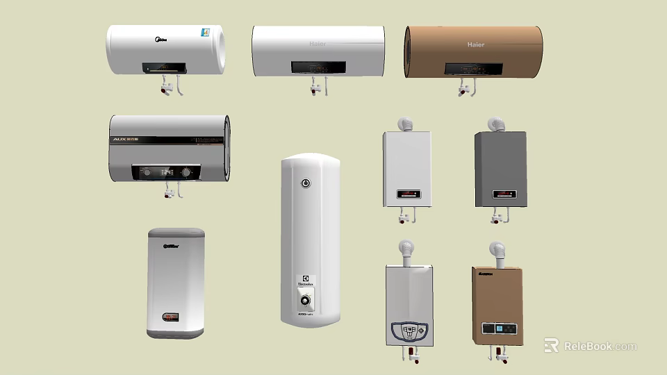 Various Types of Modern Water Heaters as Essential Household Appliances for Home Use 3d model 