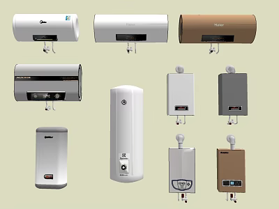 Various Types of Modern Water Heaters as Essential Household Appliances for Home Use 3d model