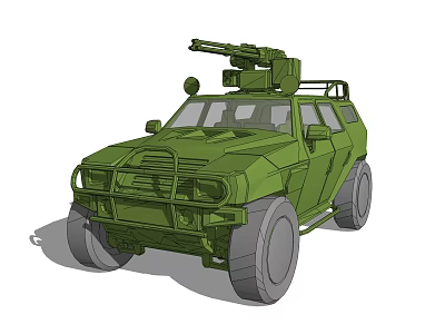 Green Armored Military Style Functional Vehicle With Roof Mounted Weapon And Off Road Design 3d model