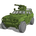 Green Armored Military Style Functional Vehicle With Roof Mounted Weapon And Off Road Design