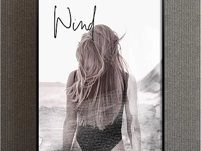 Black and White Figure Painting of Blonde Woman with Wind Blown Hair and Seaside Background 3d model