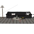 Gray Sofa and Coffee Table Set with Accent Pillows in Modern Living Room Checkered Rug