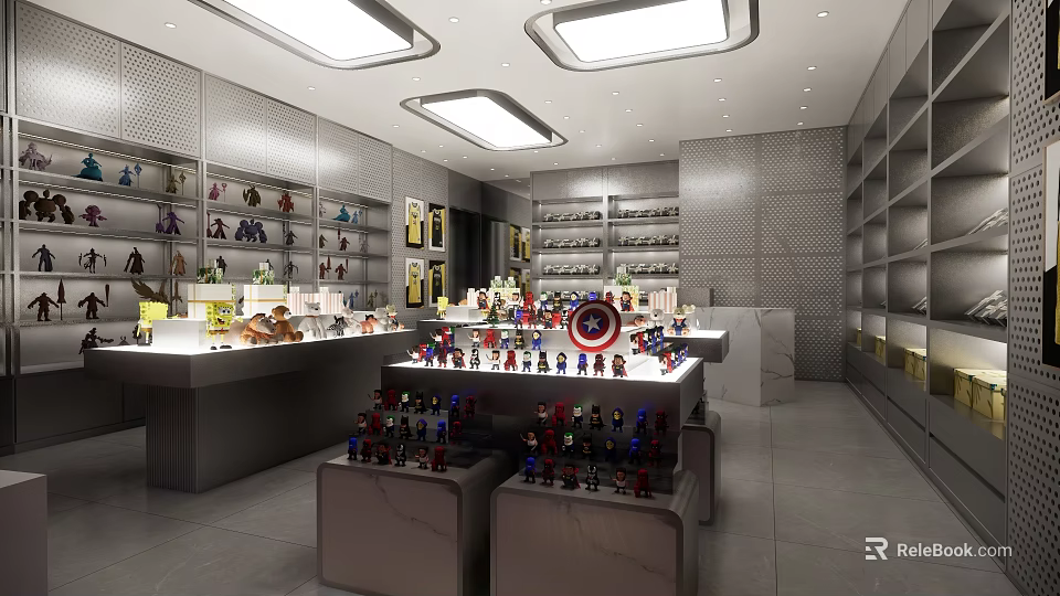Shopping Mall Toy Store With Display Shelves And Marble Counters For Collectible Figures 3d model 