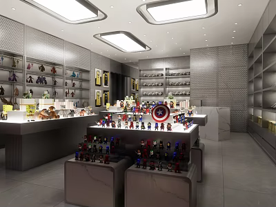 Shopping Mall Toy Store With Display Shelves And Marble Counters For Collectible Figures 3d model