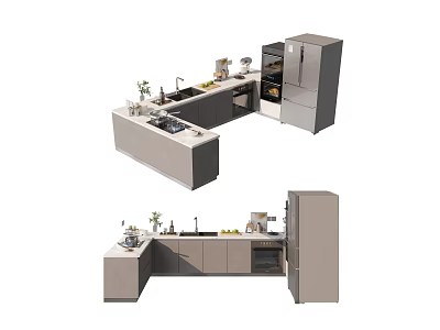 Modern Kitchen Cabinets Design With Island Counter Sink And Appliances 3d model
