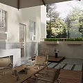 Modern Public Office Space Interior With Wooden Desks Black Chairs Windows And Glass Door