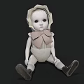Classic White Doll With Ruffled Bonnet Pink Bow And Striped Onesie On Dark Background