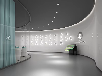 Modern Beauty Hair Salon Interior Design With Curved Walls Circular Displays And Glass Partition 3d model