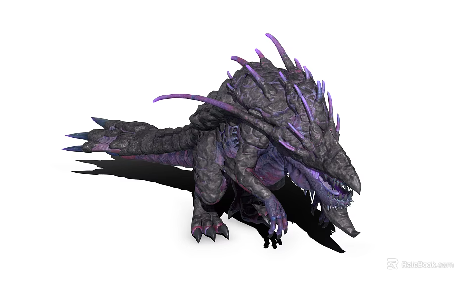 Mythical Reptilian Monster Character With Purple Spikes Gray Skin Sharp Teeth And Claws 3d model 