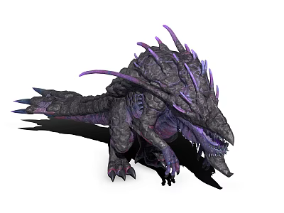 Mythical Reptilian Monster Character With Purple Spikes Gray Skin Sharp Teeth And Claws 3d model