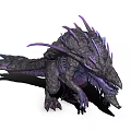 Mythical Reptilian Monster Character With Purple Spikes Gray Skin Sharp Teeth And Claws