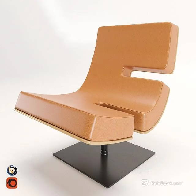 Modern Brown Leather Leisure Chair With Curved Design And Black Base 3d model 
