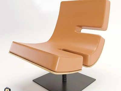 Modern Brown Leather Leisure Chair With Curved Design And Black Base 3d model