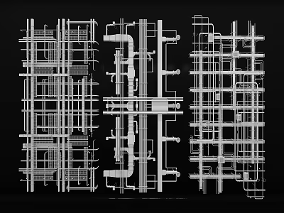 Industrial Pipe Network Structural Layout In Building Framework Design 3d model