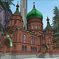 Historic Church Building With Green Dome Red Brick And Traditional Architecture In Urban Setting
