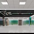 Modern Monitoring Room Interior With White Floor Green Pillars Workstations Computer Screens And Ceiling Lights