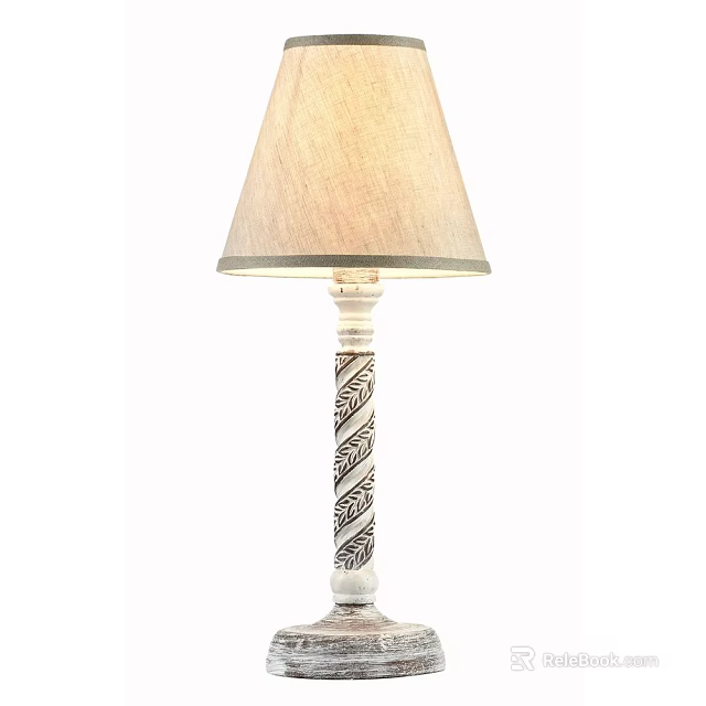 Table Lamp With Beige Fabric Shade And White Base Featuring Black Spiral Pattern 3d model