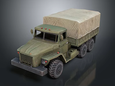 Military Green Six Wheel Utility Vehicle With Canvas Covered Cargo Bed 3d model