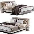 Modern Double Bed With Upholstered Headboard Decorative Pillows Cozy Blanket And Side Table