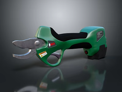 Green Electric Scissors Power Tool With Ergonomic Black Handle And Sharp Cutting Blades 3d model
