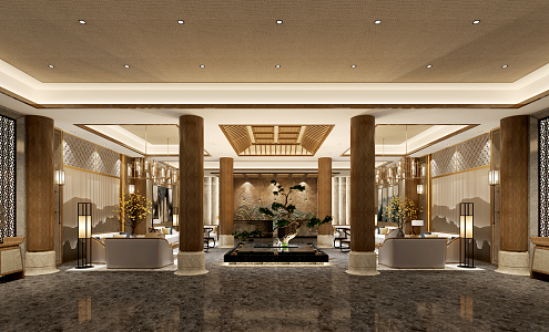 New Chinese Hall Hotel Lobby 3d model