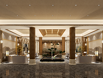 New Chinese Hall Hotel Lobby 3d model