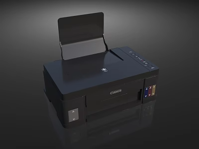 Office Appliance Canon Black Printer With Open Lid And Color Ink Cartridges 3d model