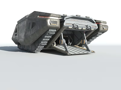 Heavy Duty Tracked Industrial Equipment Mobile Platform With Deployed Metal Ramp 3d model