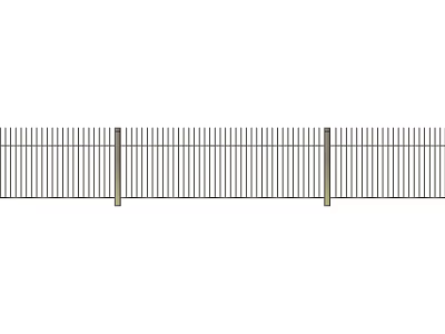 Modern Metal Fence With Vertical Bars And Support Posts For Outdoor Property Boundary 3d model