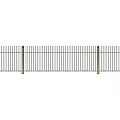 Modern Metal Fence With Vertical Bars And Support Posts For Outdoor Property Boundary