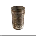 Rusty Metal Decorative Can Container With Striped Surface And Distressed Vintage Texture