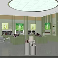 Green Interior Specialty Store With Display Shelves Round Counters White Chairs And Green Plants