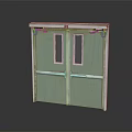 Light Green Double Door Cabinet With White Frame And Glass Panels