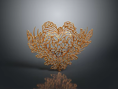 Golden Heart Shaped Intricate Lacy Design Decorative Bonsai Plant with Artistic Appeal 3d model