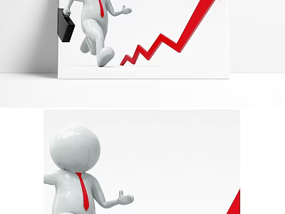 Business Figure With Red Tie And Black Briefcase Moving Toward Rising Red Growth Trend 3d model