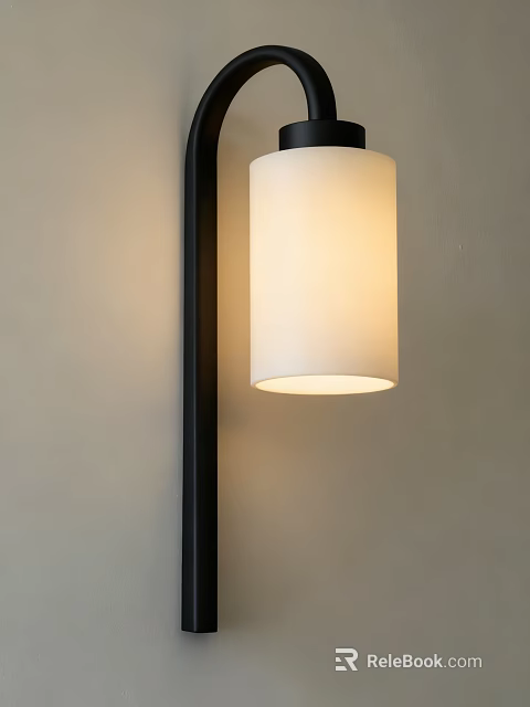 Modern Wall Sconce With Black Frame And White Cylindrical Shade Emitting Warm Light 3d model 