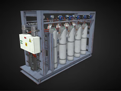 Industrial Style Furniture Cabinet With White Cylindrical Components And Control Panel 3d model