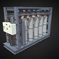 Industrial Style Furniture Cabinet With White Cylindrical Components And Control Panel