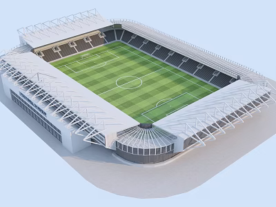 Modern Football Stadium Design With Green Turf White Roof And Gray Seating 3d model