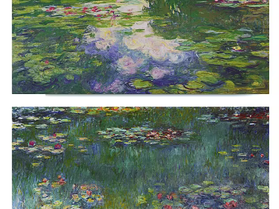 Oil Painting of Water Lilies with Green Leaves Pink Flowers and Reflective Pond Surface 3d model