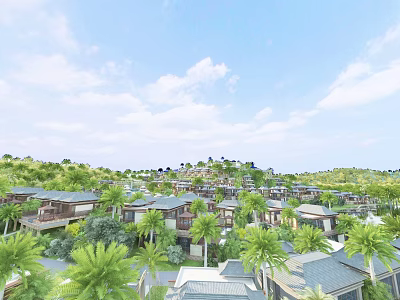 Aerial Planning Of Tropical Residential Community With Palm Trees And Building Layout 3d model
