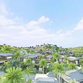 Aerial Planning Of Tropical Residential Community With Palm Trees And Building Layout