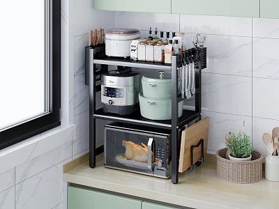 Kitchen Countertop Storage Rack with Microwave Oven Cookware and Utensils Organizer 3d model