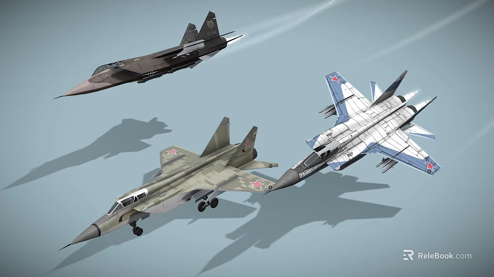 Three Different Military Fighter Jets In Flight 3d model 