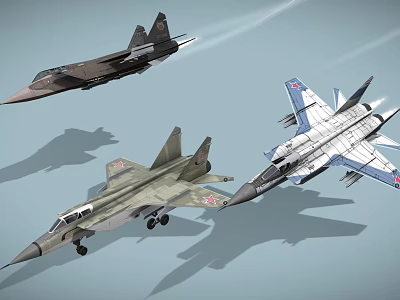 Three Different Military Fighter Jets In Flight 3d model
