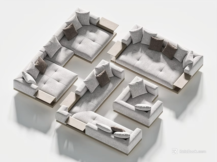 Modern Modular Sofa Set With Light Gray Upholstery And Plush Cushions 3d model