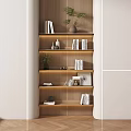 Modern Wooden Shelving Unit With LED Lighting Books Decorative Items And Potted Plants
